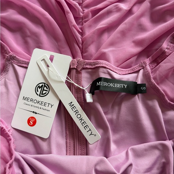 Lilac Women’s Square Neck Lantern Long Sleeve Mesh Ruched Bodycon Dress Sz Small - Picture 5 of 7